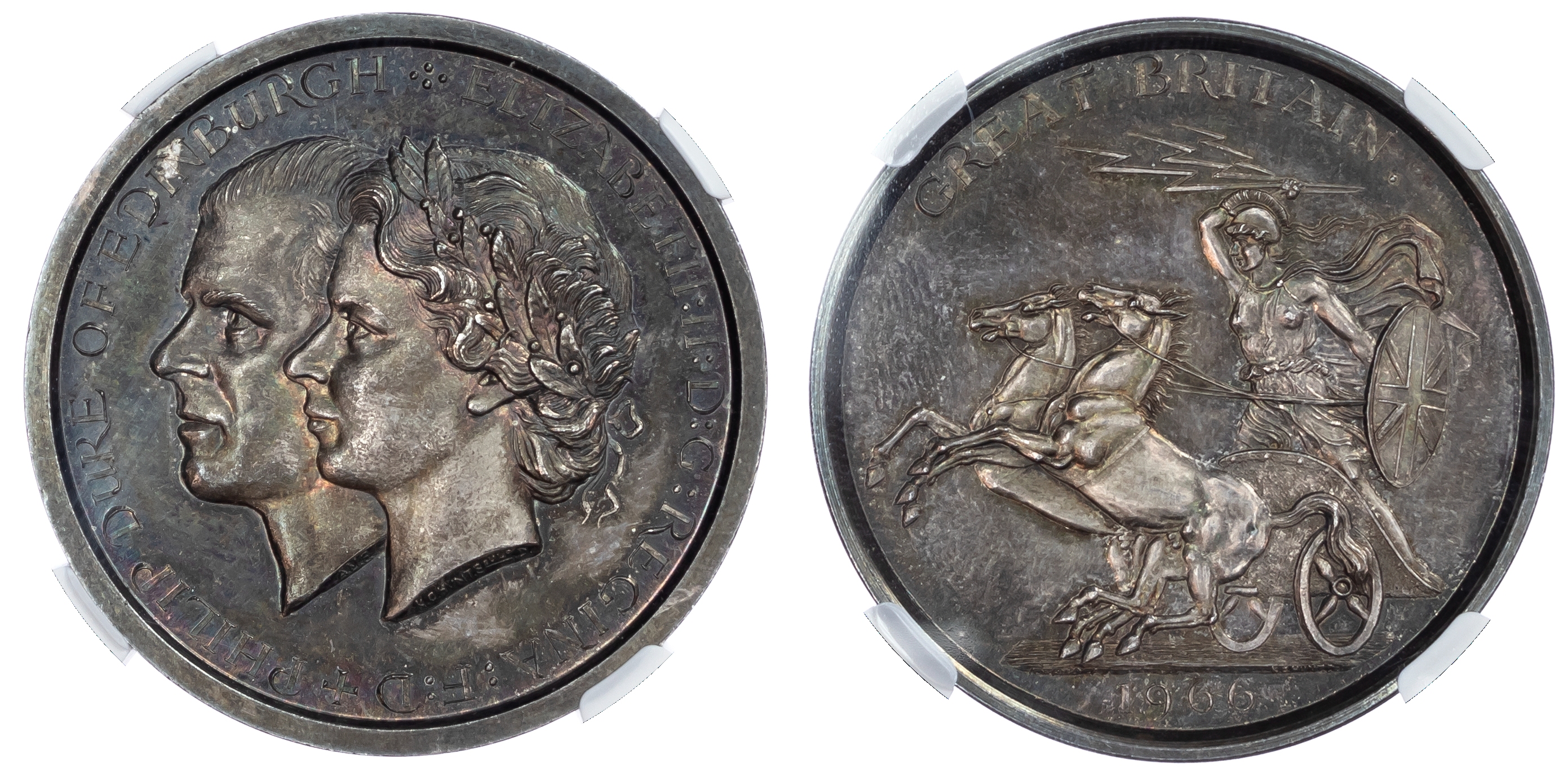 Elizabeth II (1952‑2022), Silver Pattern Crown, 1966. NGC SP66