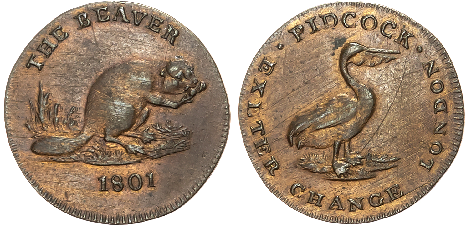 London, Strand, Gilbert Pidcock Farthing undated, African elephant standing left, rev. orange crested cockatoo, edge pla …