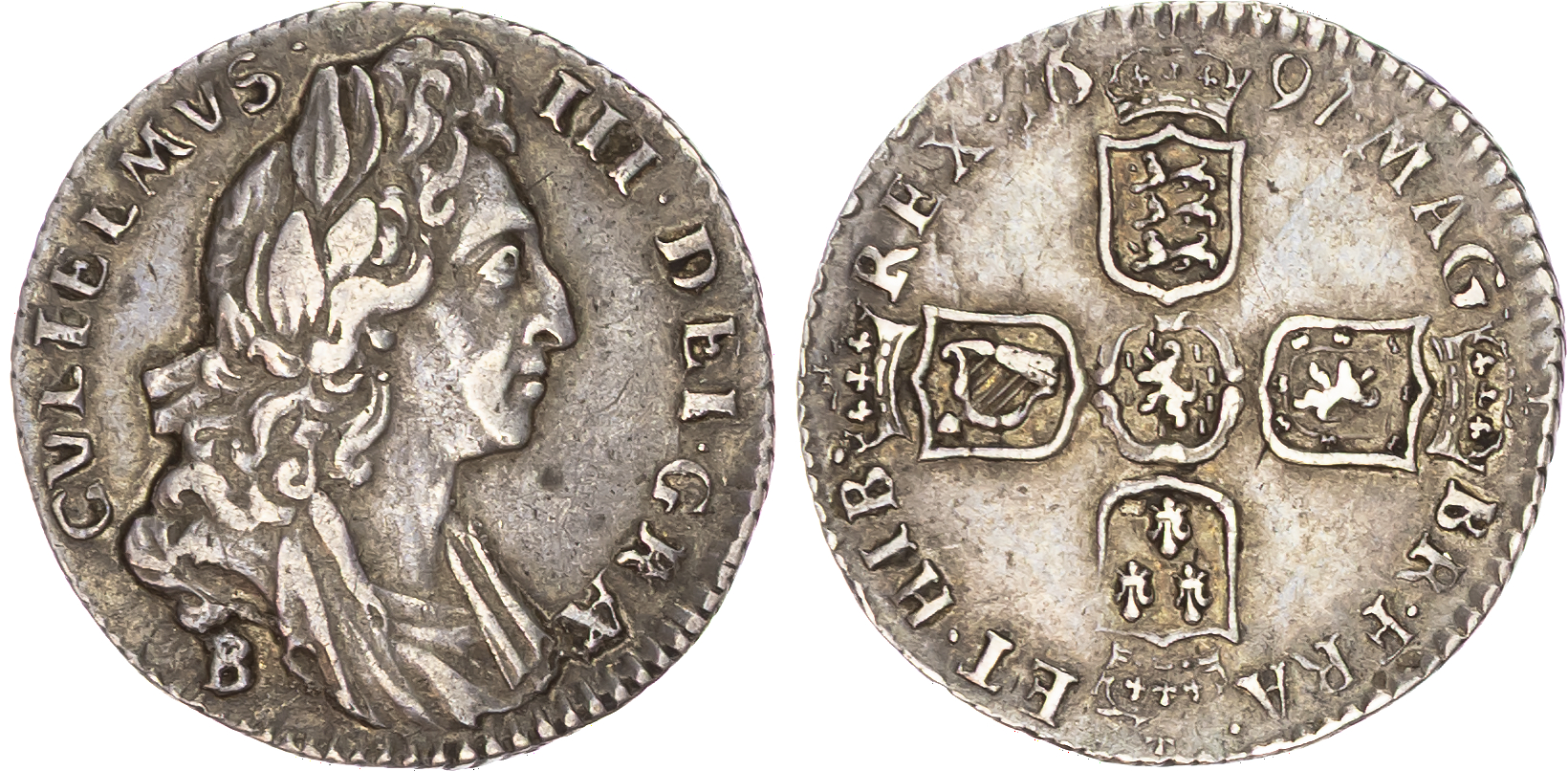 William III (1694‑1702), AR Sixpence, Bristol mint, 1697. 