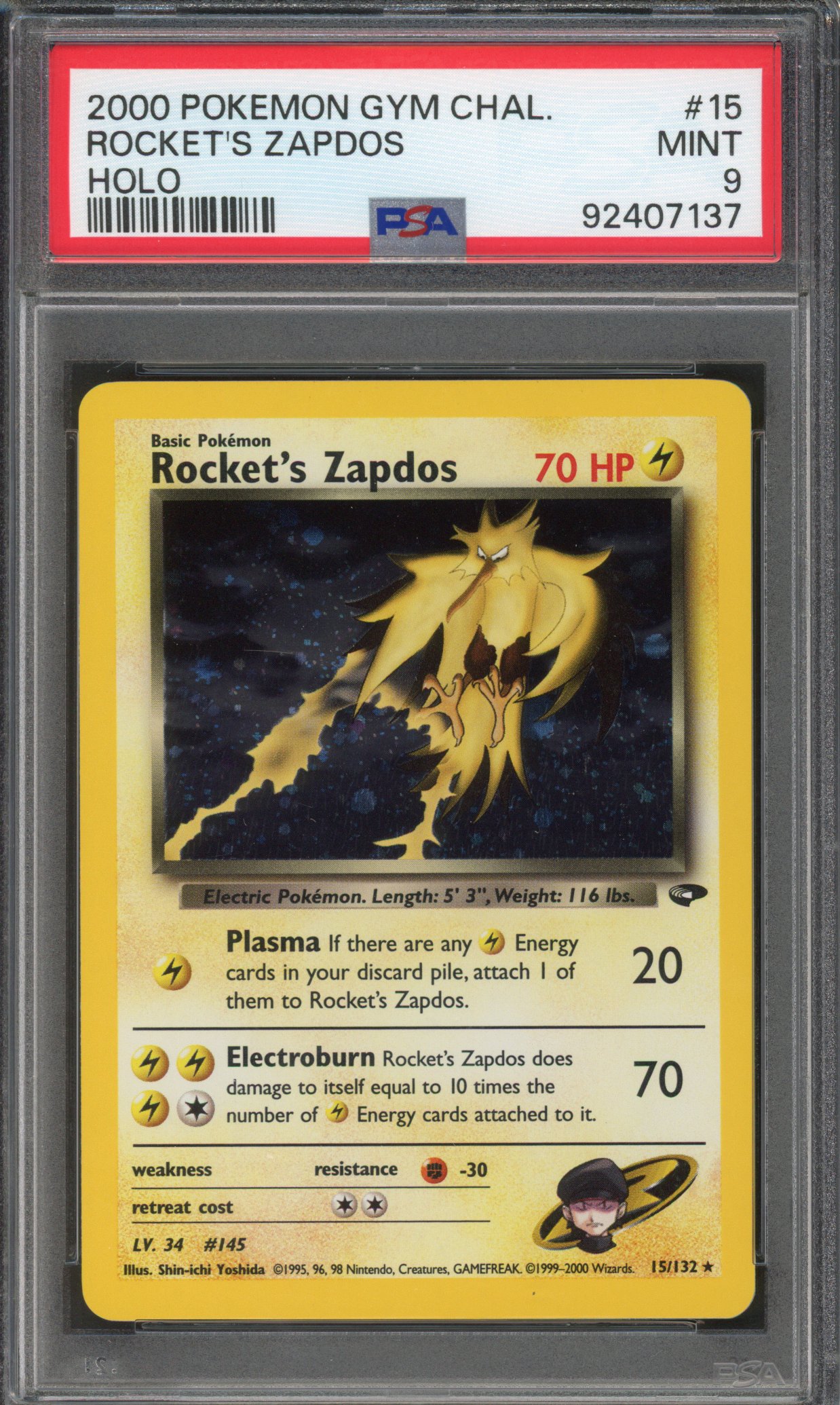 Pokémon TCG - PSA 9 Rocket's Zapdos - Gym Challenge Holo