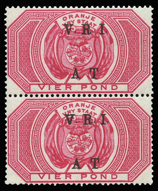 O.F.S. SG T49/a 1900 £4 Telegraph vert pr one "Thick V" o.g.