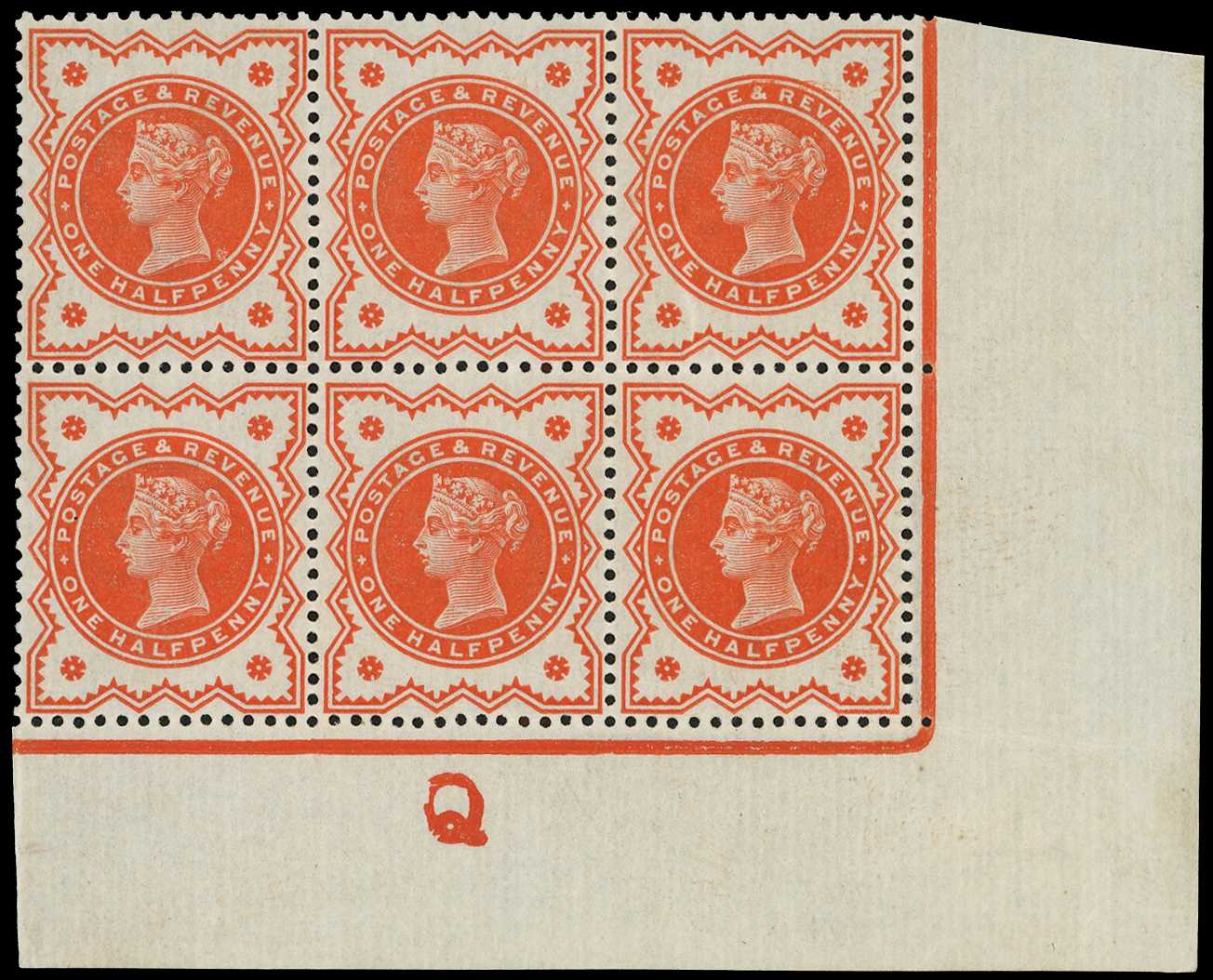 1887 ½d vermilion unmounted o.g. Control Q...