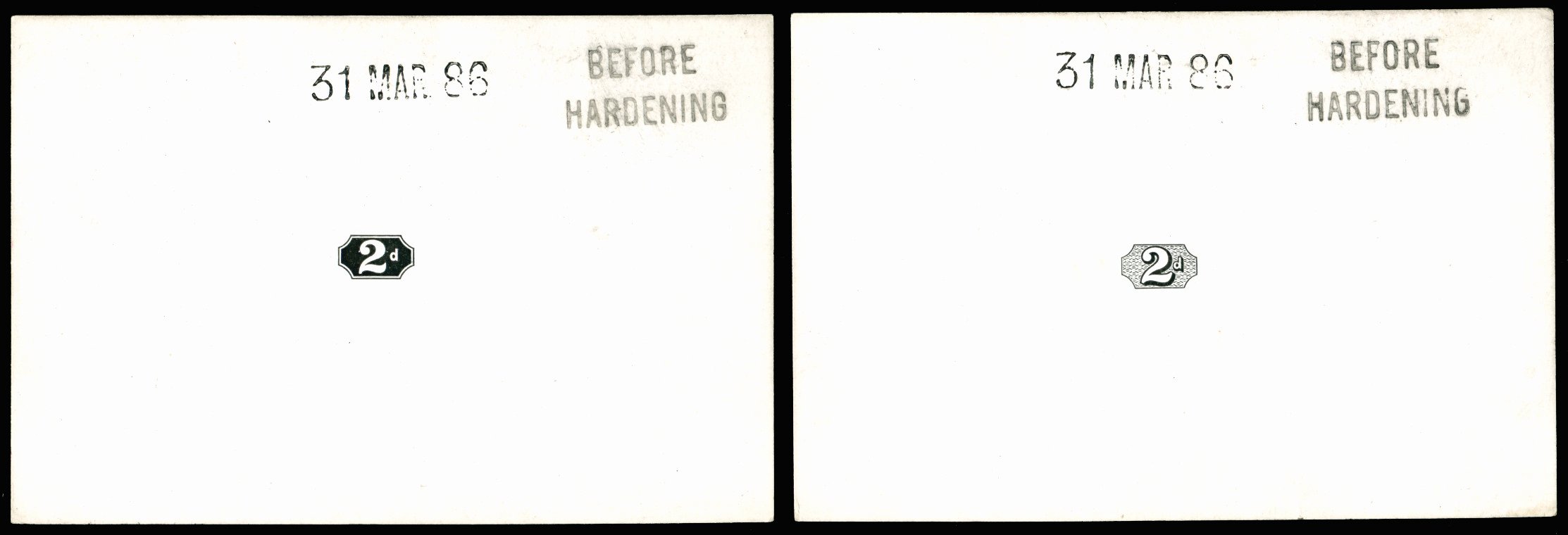 GB SG199var 1886 2d “Jubilee“ duty plate die proofs.  x 2