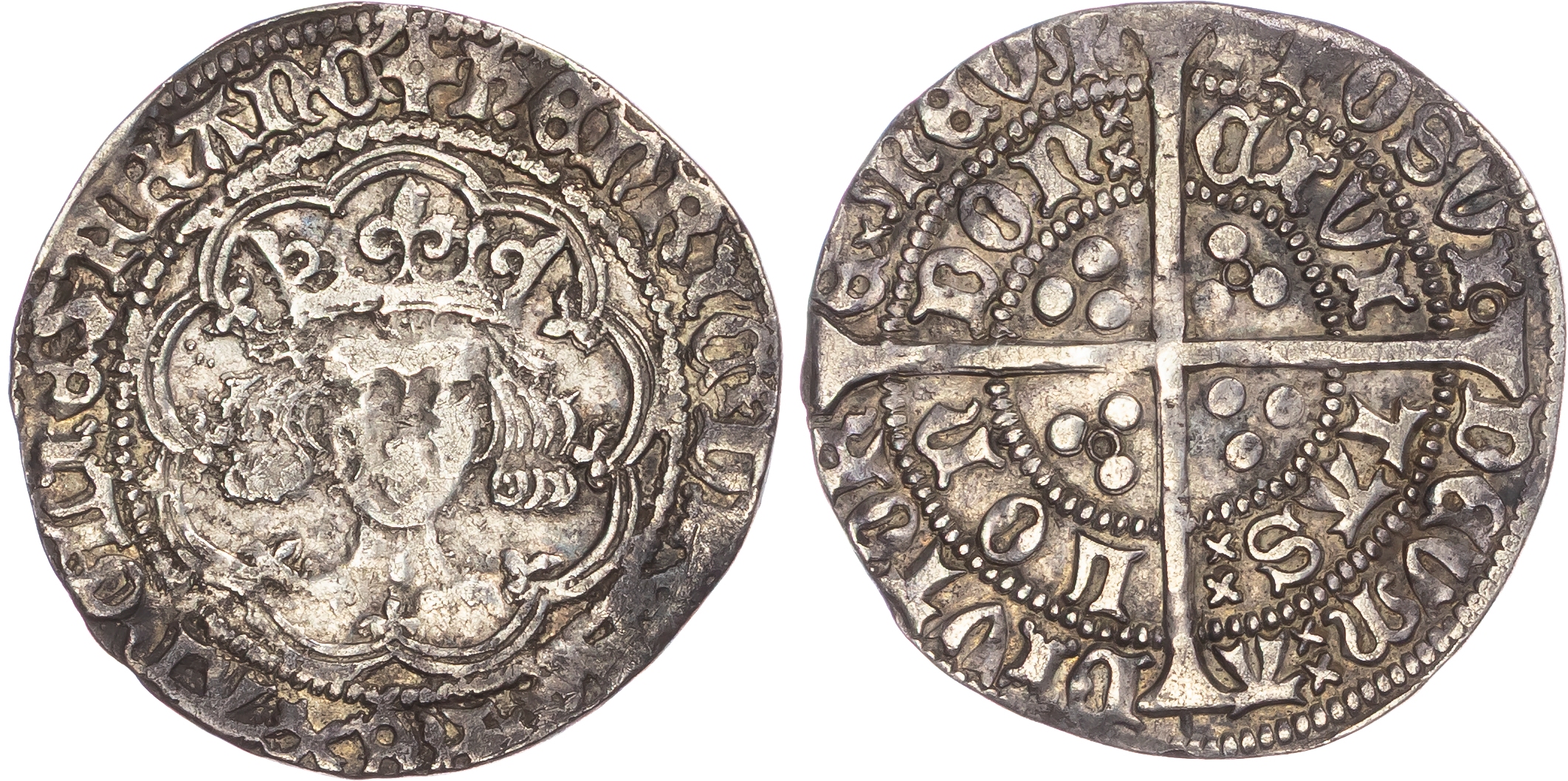 Henry VI (First Reign, 1422-1461), AR Groat, Annulet Issue (1422-1430), London (Tower) mint, mm. pierced cross.