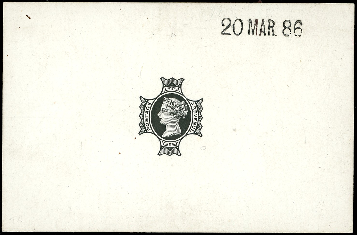 1887 Jubilee 4d die proof of head plate in black on thick glazed...