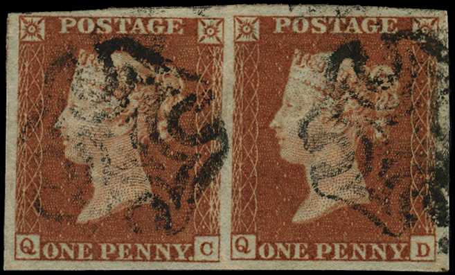 1841 1d red-brown, plate 20, horizontal pair...
