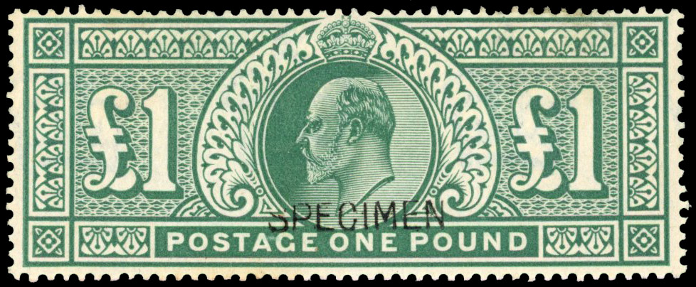 1902-10 DLR £1 dull blue-green overprinted ‘SPECIMEN’ (type 16), large part og