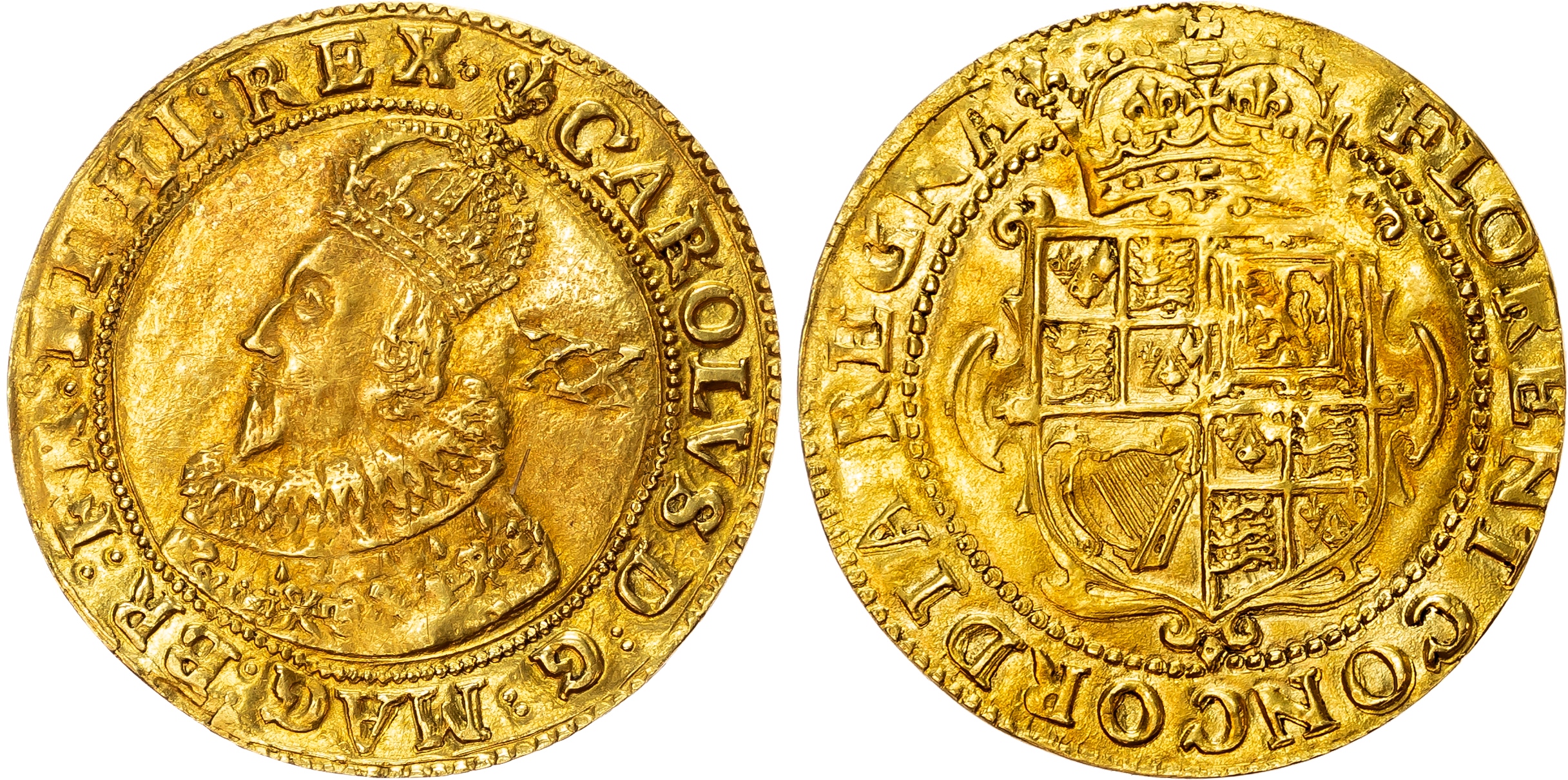 Charles I (1625-1649), Group A, Class II, Unite, R of CAROLVS struck over rotated R