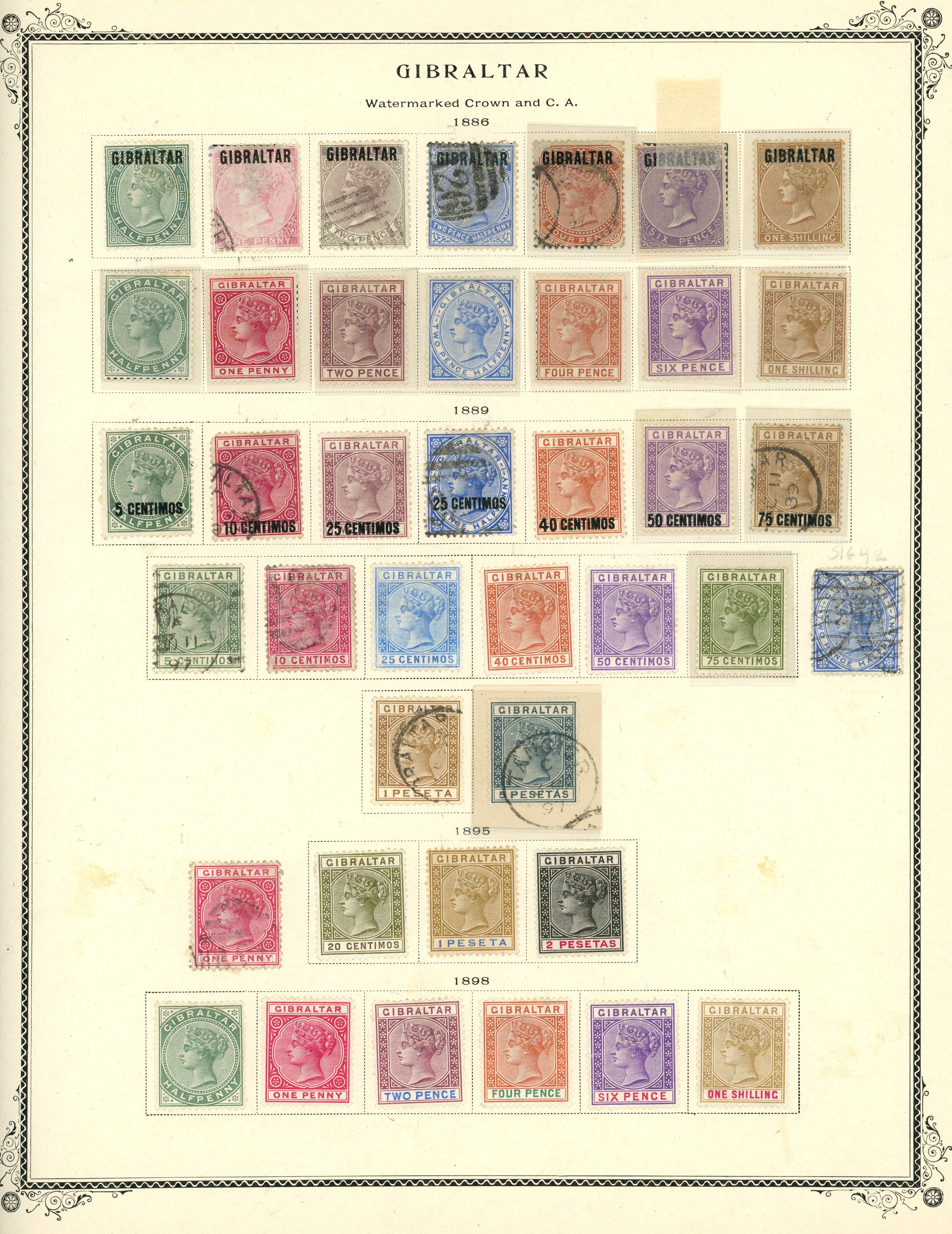 GIBRALTAR: 1886 -1956 mixed mint and used on album leaves including mint 1886 6d and 1s, 1886-87, 1898 to 1s