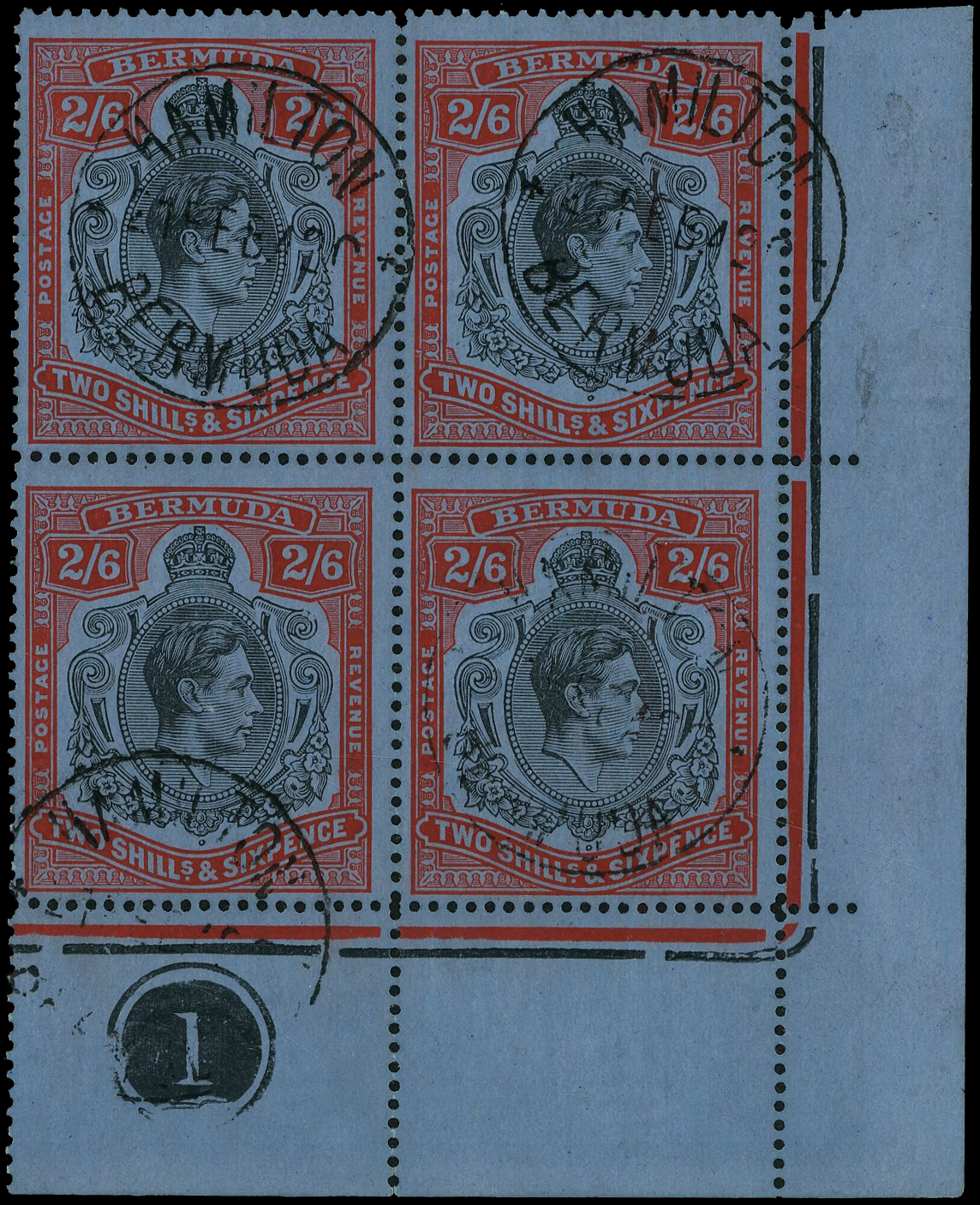 Bermuda SG 117a, ad, ae Plate block used