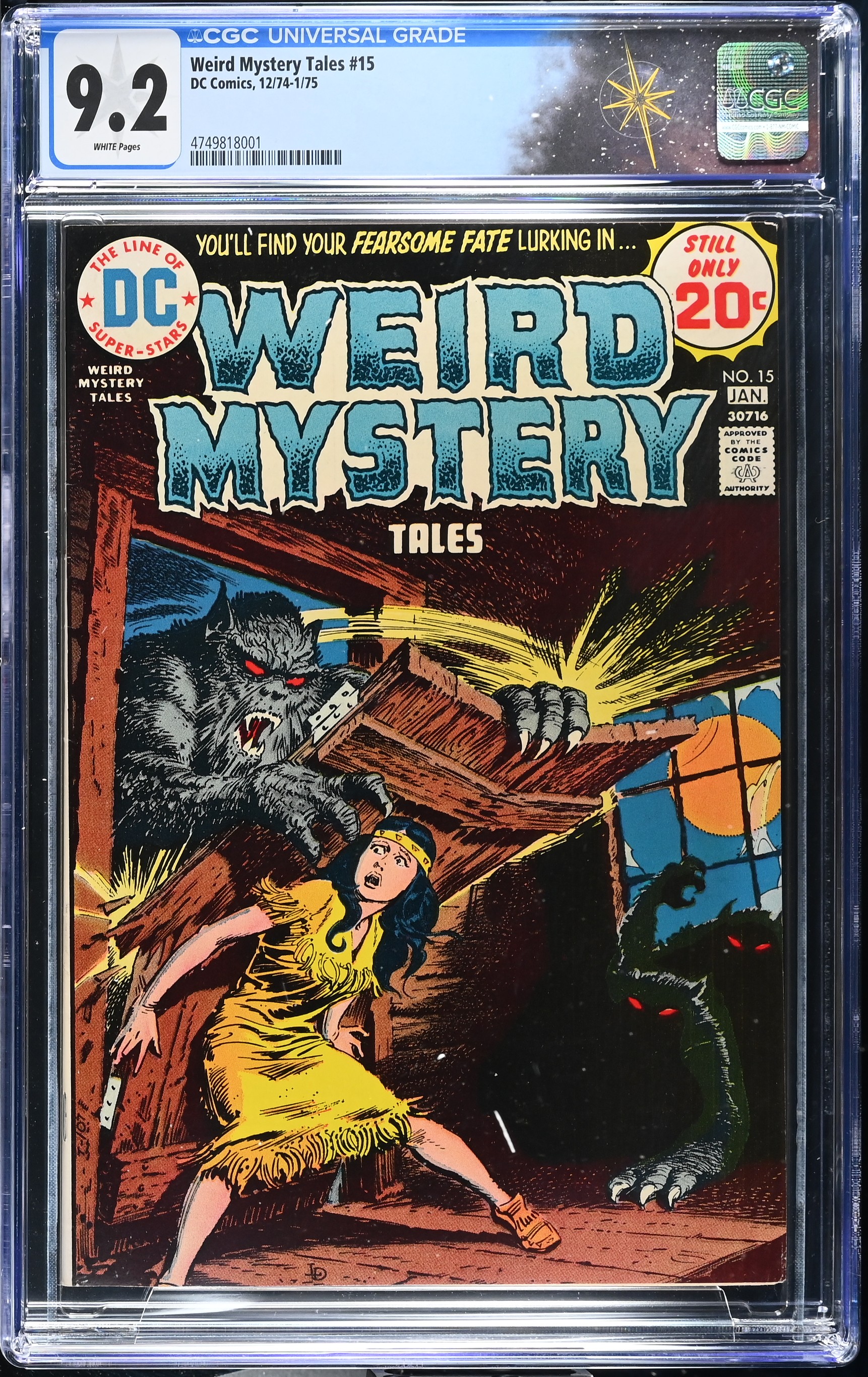 Weird Mystery Tales #15 CGC 9.2 Cover by Luis Dominguez (DC Comics, 1975) White Pages