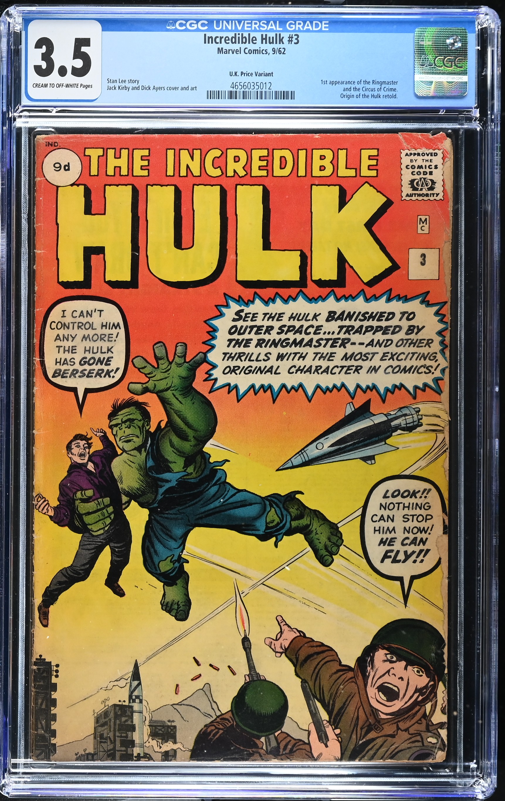 Incredible Hulk #3 (Marvel Comics 1962) CGC 3.5 First Ring Master