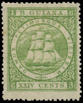 BR GUIANA SG 114 1863-76 24c yell-grn P15 lpog