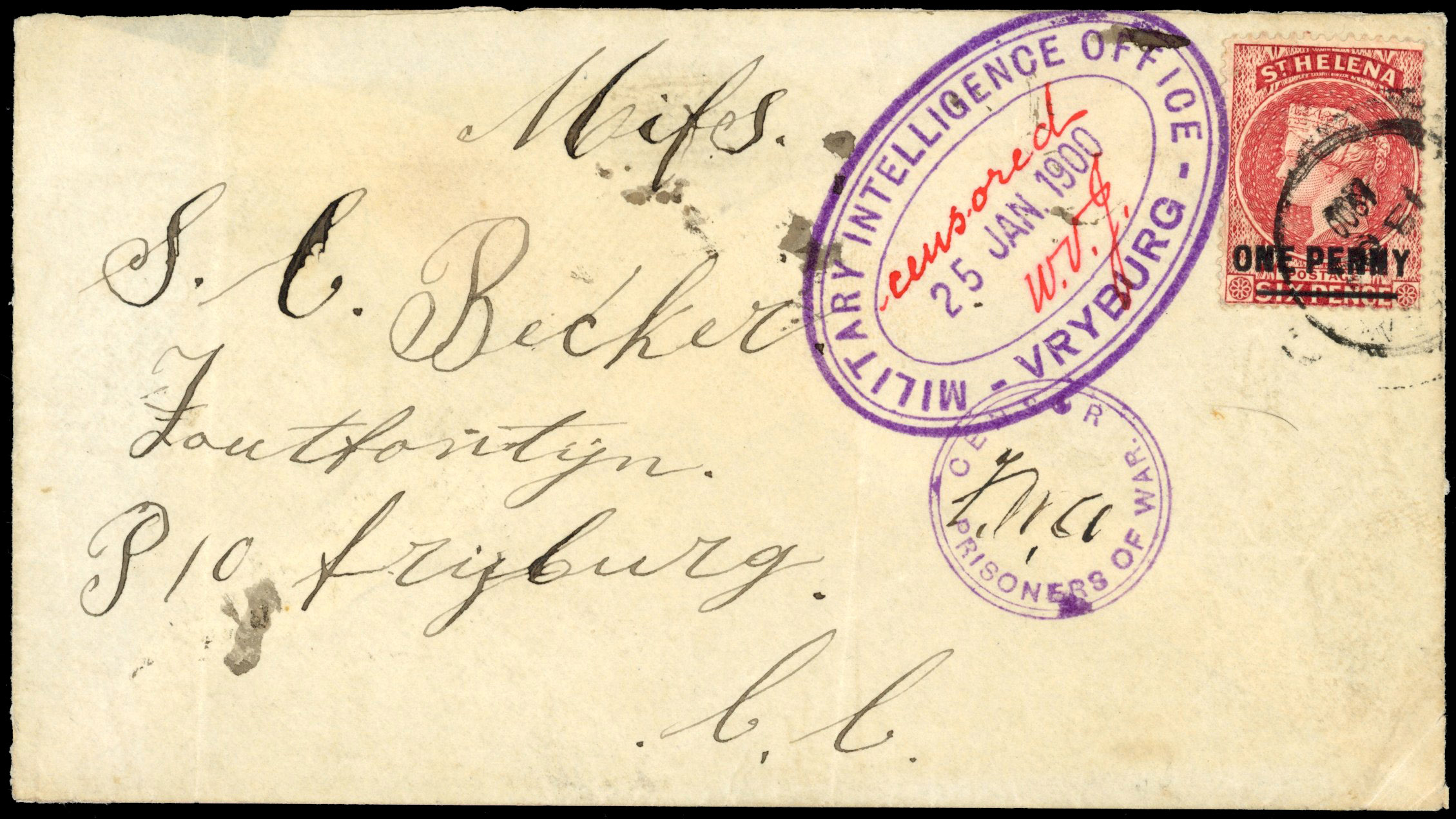 St Helena 1900 Boer War cover to POW camp 