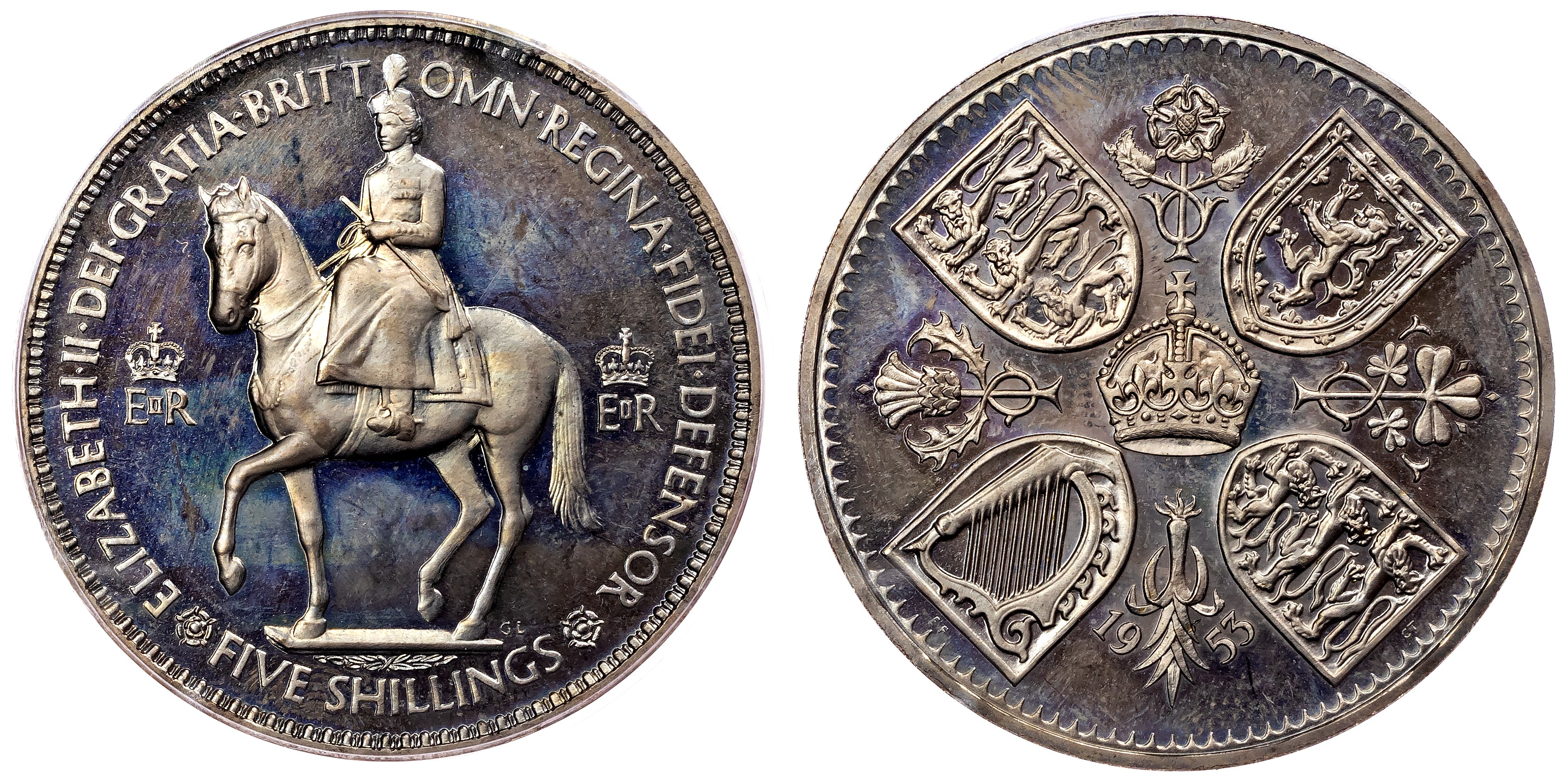 Elizabeth II (1952‐2022), Proof Crown, 1953, frosted V.I.P type. PCGS PR64 Cameo 