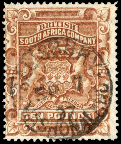 Rhodesia SG 13 1892 £10 used