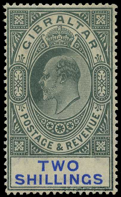 1903 2/- green and blue, watermark Crown CA,...