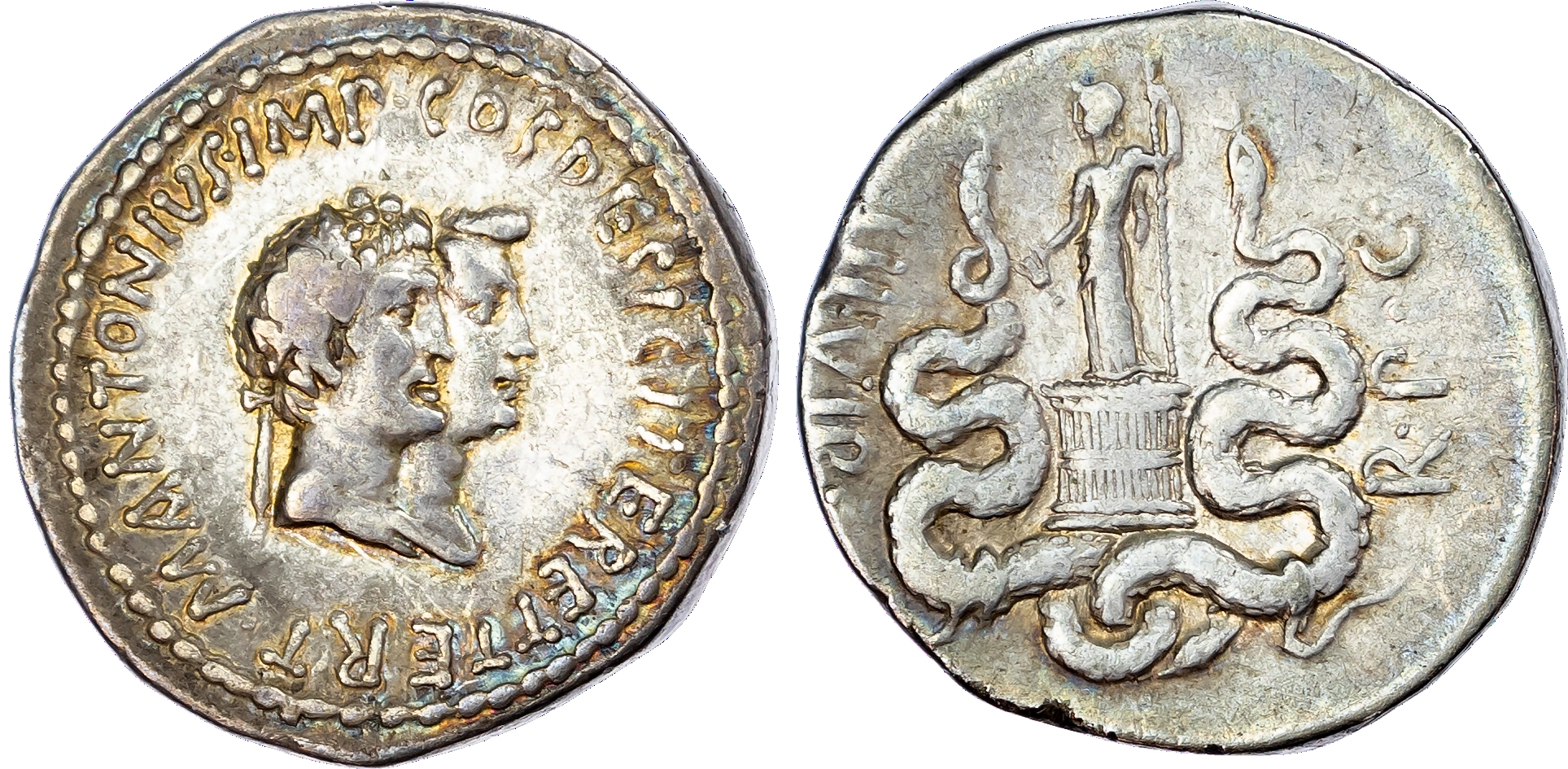 Mark Antony and Octavia (39 BC) AR Cistophoric Tetradrachm, Ephesus, 12.03g.