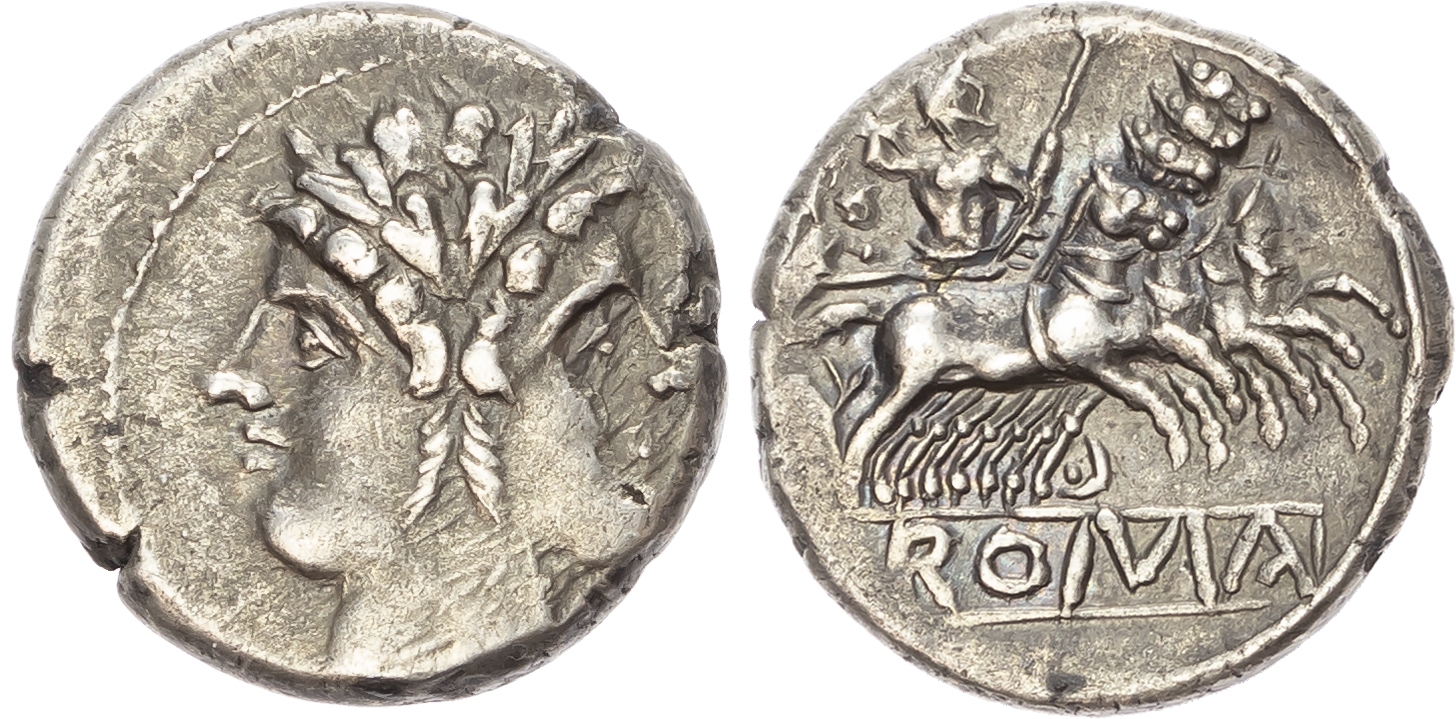 Roman Republic, Anonymous (c. 225-214 BC) AR Quadrigatus, uncertain mint, 6.21g. 