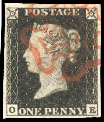 Great Britain 1d black Plate 1a OE used SG 2 