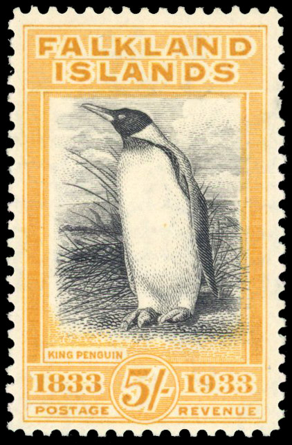 1933 Centenary 5s King Penguin black and yellow-orange, large part og