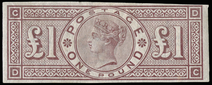 Great Britain 1884 £1 Brown-lilac Pl.3. (Wmk. Crowns). Very fine and fresh unused o.g. imperforate imprimatur lett…