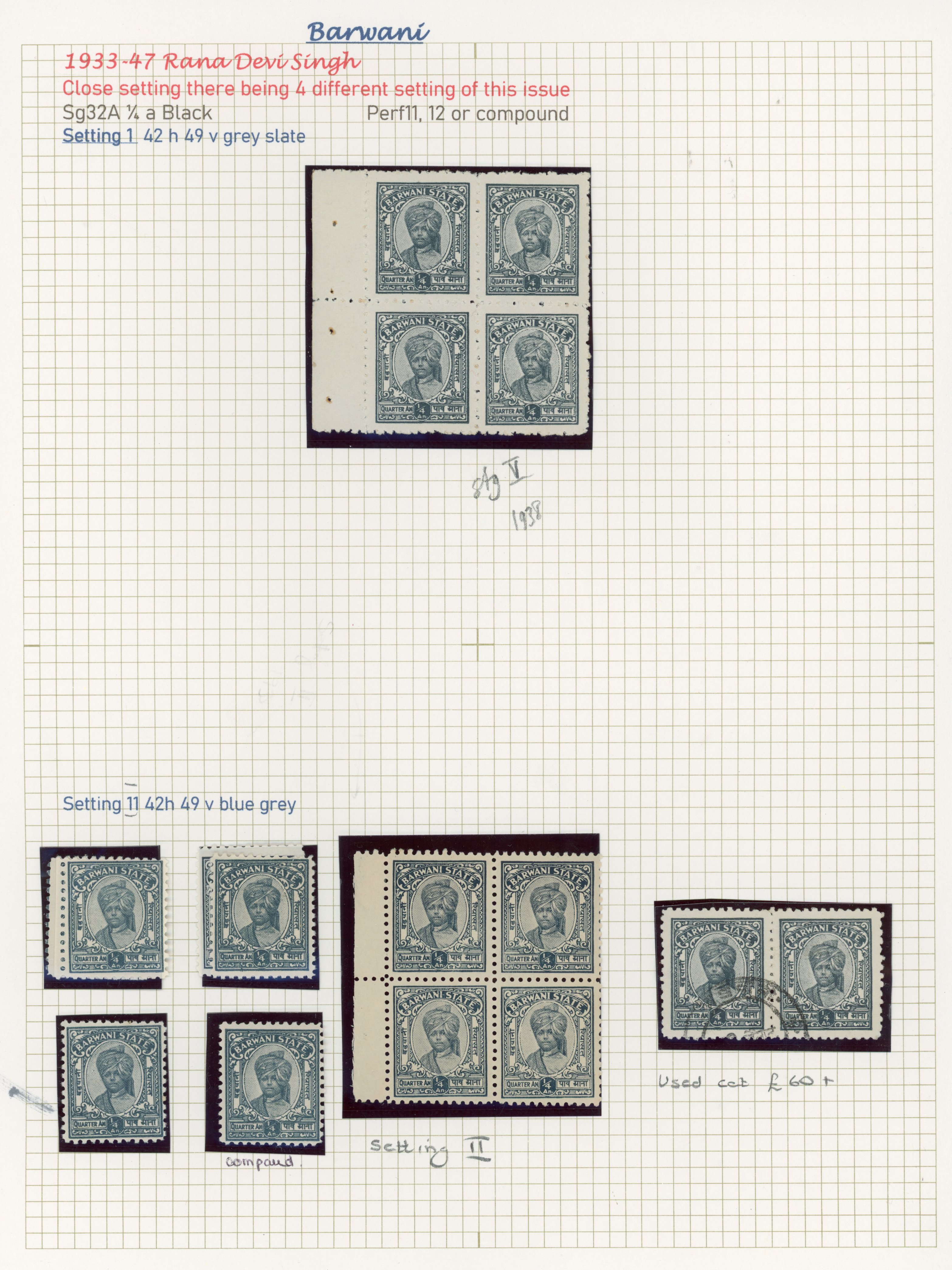 I.F.S. Barwani SG 32A-36A close setting mint and used collection