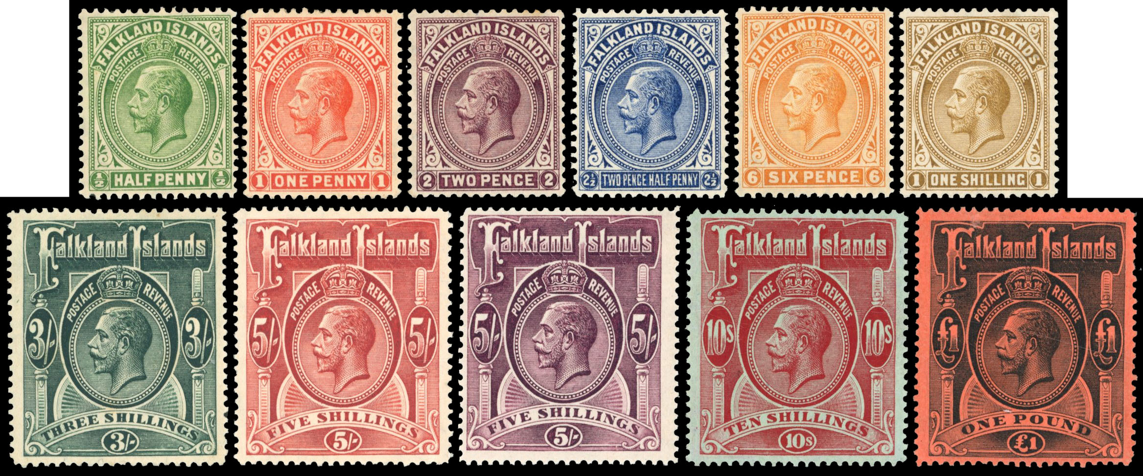 Falkland Islands SG 60-9 1912-20 set mint