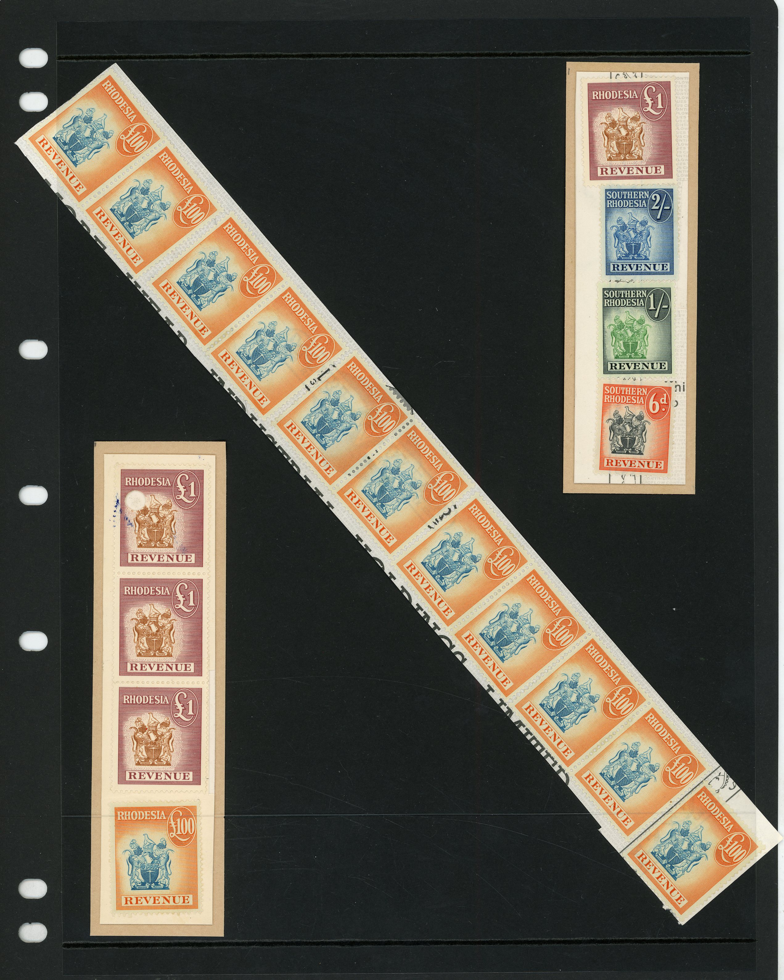 Rhodesia £100 orange & blue uncancelled on document x12
