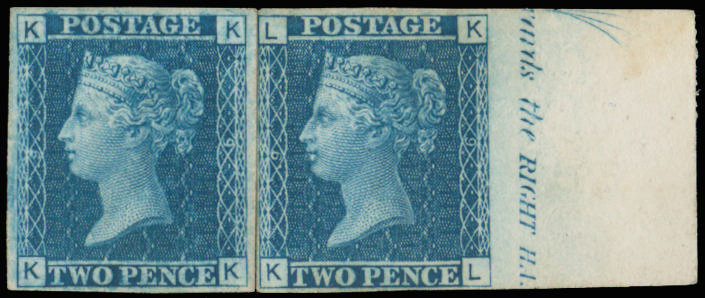 Great Britain 1867 2d Paris Exhibition Proof Pl.9. Very fine unused imperforate right hand marginal rejoined horiz…