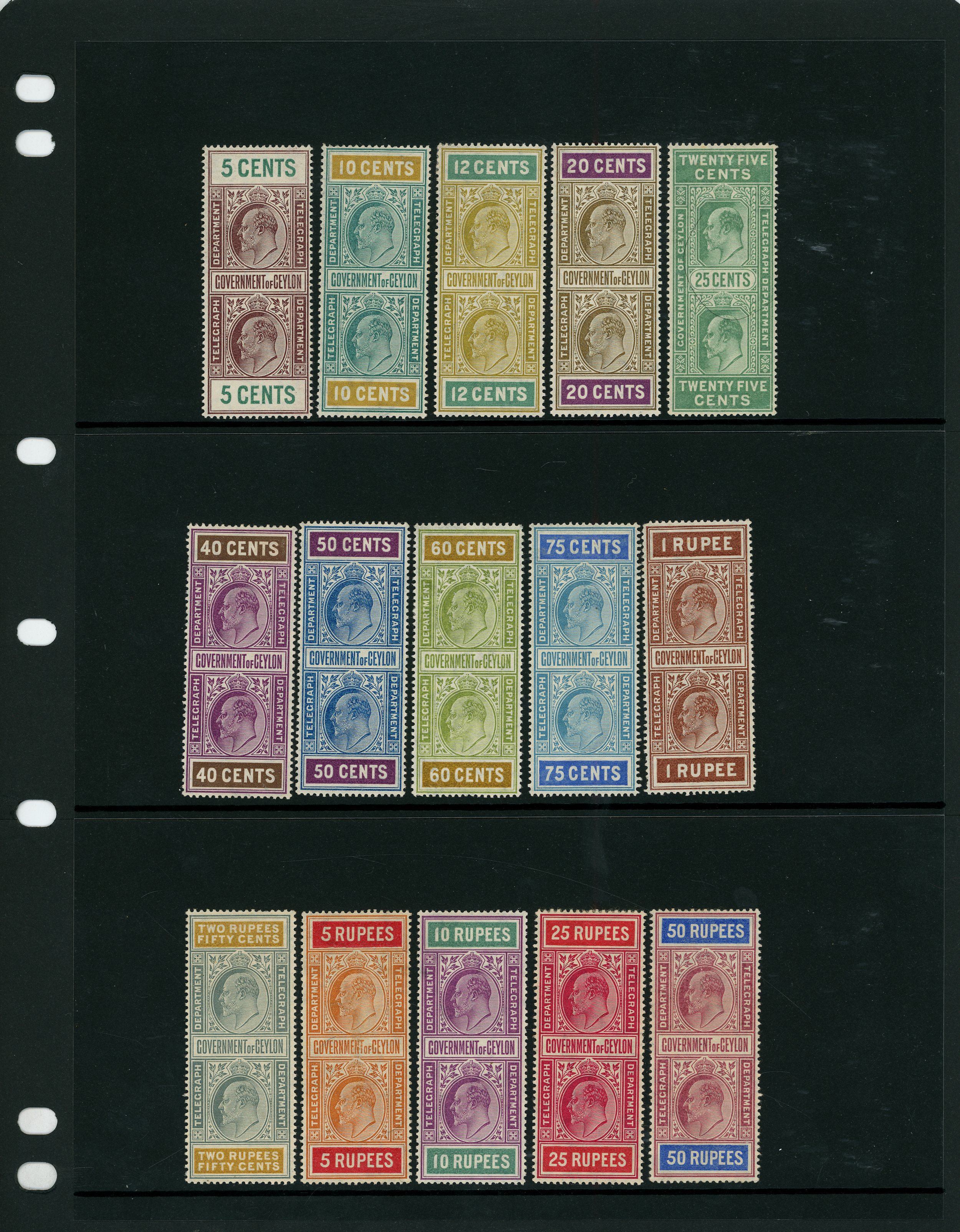 Ceylon Telegraphs 1905 set of fifteen wmk MCA Mint