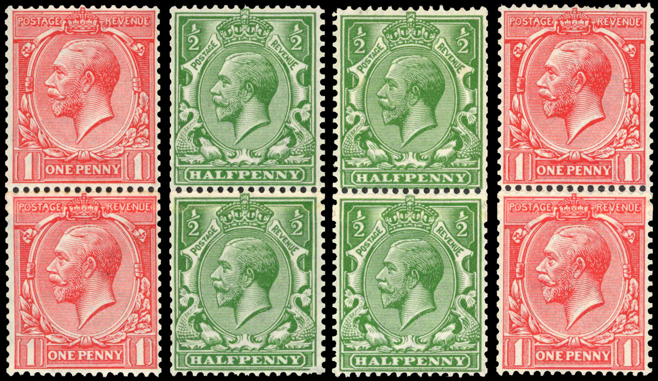 1913 Multiple Royal Cypher ½d bight green and 1d dull scarlet, both mint