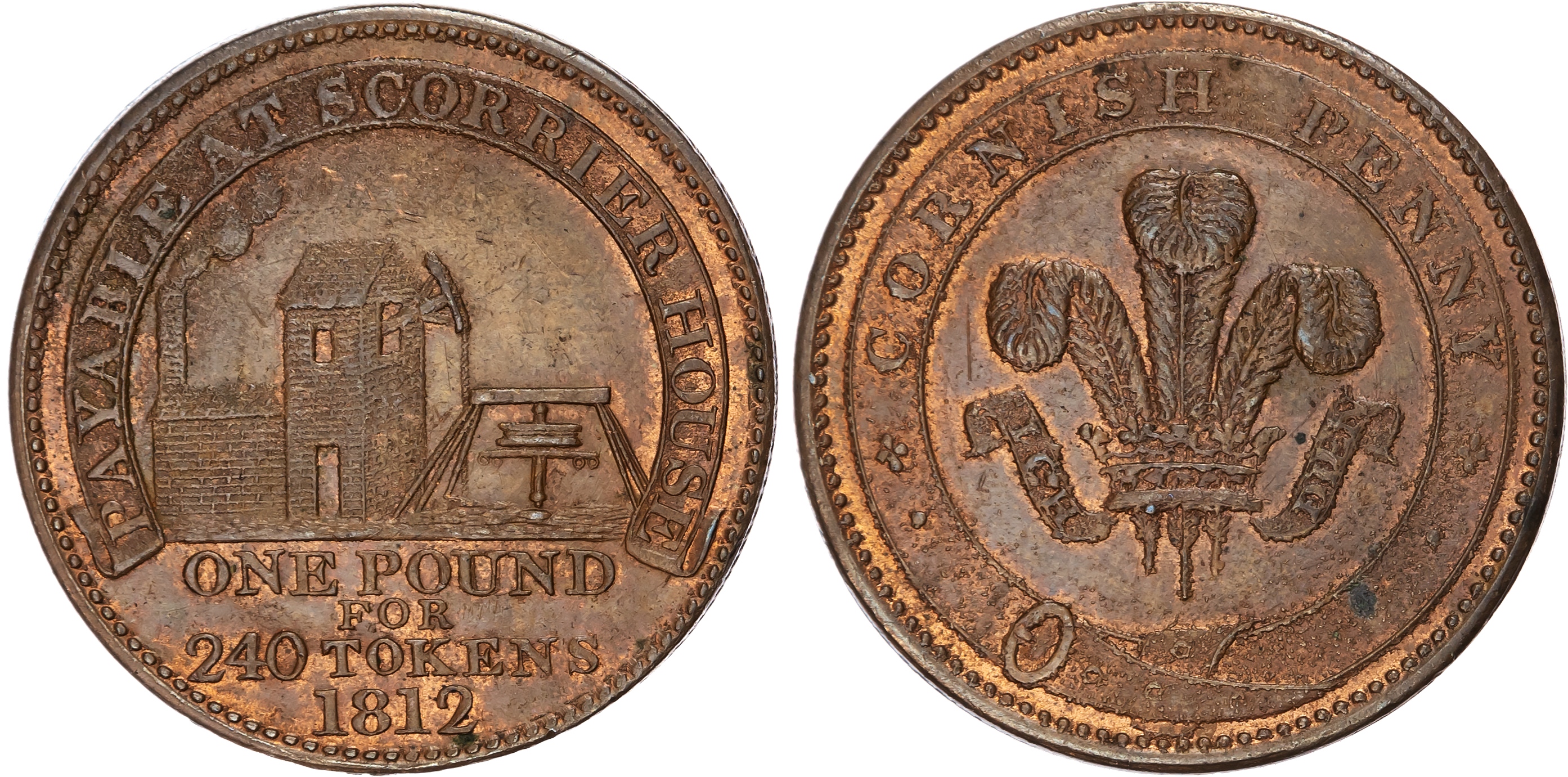 Cornwall, general circulation within the county Penny 1812, Pumping engine to a copper mine, rev. Prince of Wa…