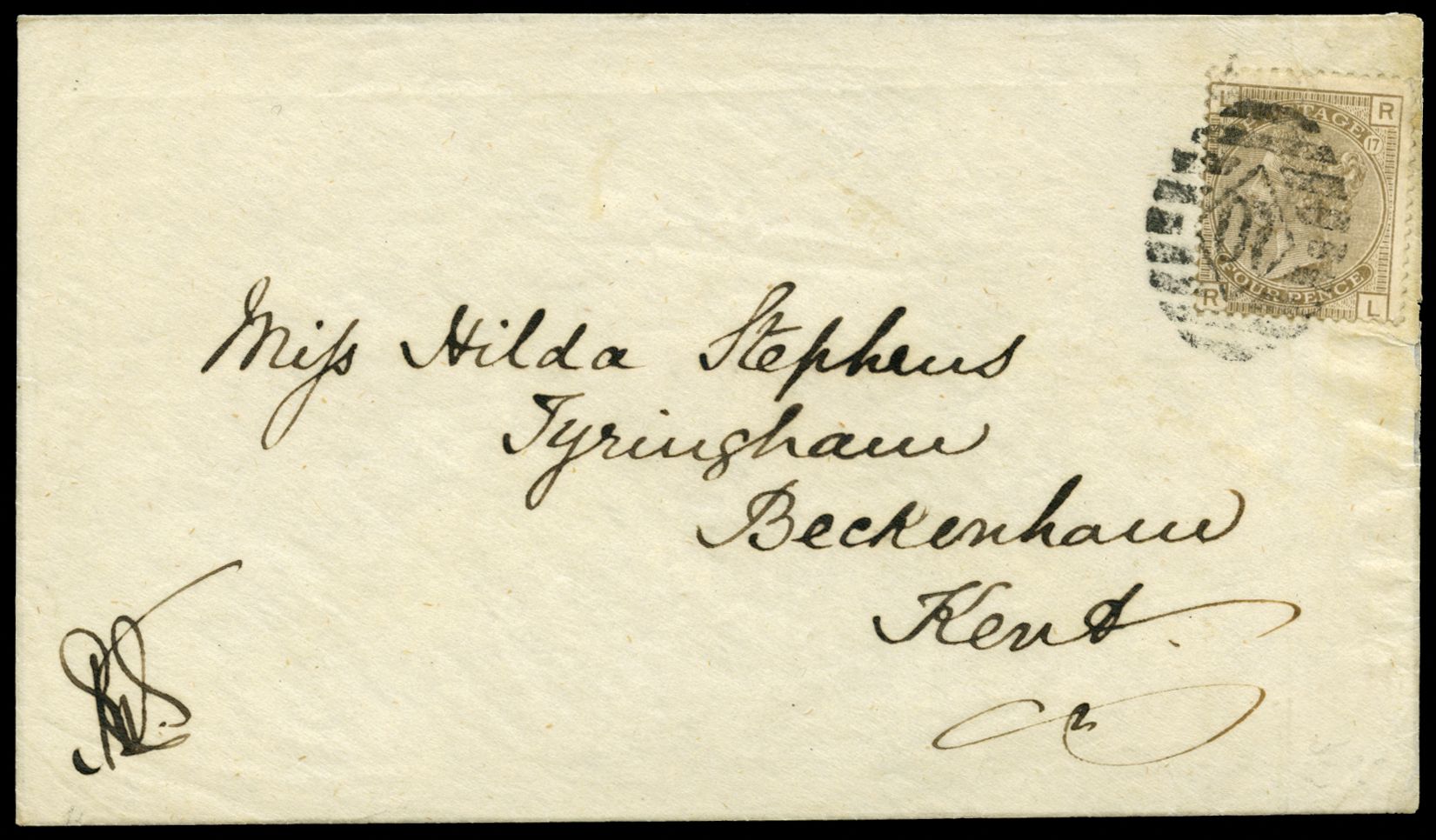 1882 Naval Officers Mail. Very fine cover prepaid by a 4d Grey-brown Pl.17 (Wmk. Crown) neatly cancelled by a London "10"...
