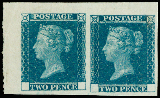 Great Britain 1841 2d Blue. Superb unused top left hand marginal pair from the small trial sheet of twelve without…