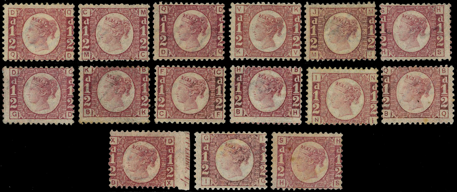 1870-79 ½d rose-red Pl’s.1-20.