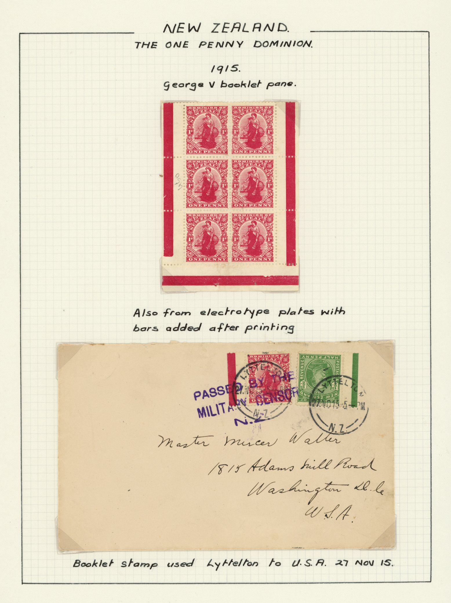 1915-24 1d Dominion booklet panes group on...