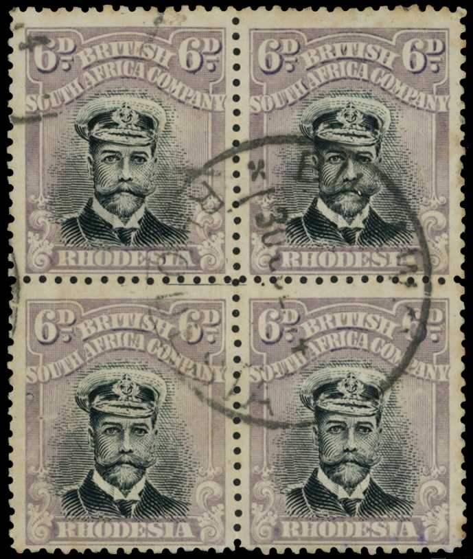 1913-7 6d Head Die II, perf 14. Block of four...