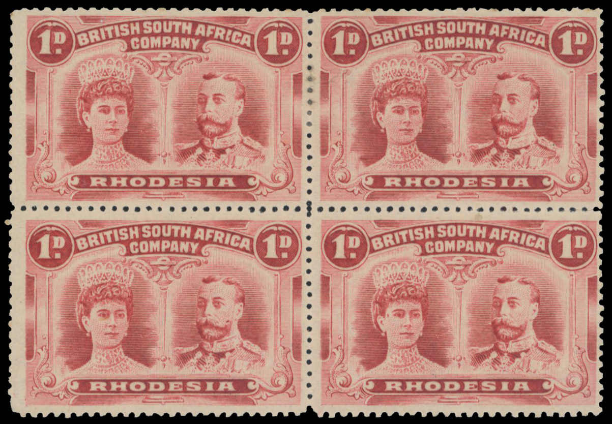1d brownish red SG 124 group block, positions 86B-97 mint