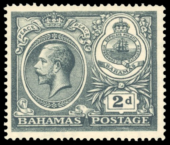 Bahamas SG 108a 1920 Peace 2d missing 'C' in watermark mint