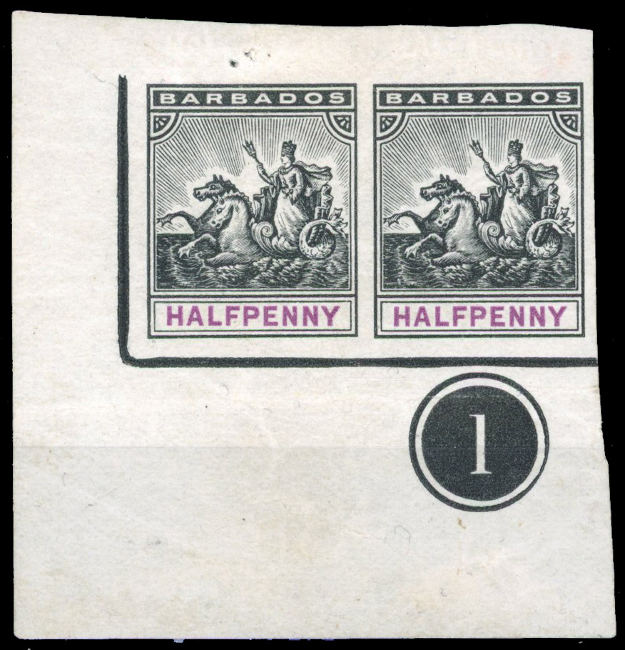 Barbados SG 106 imperf colour trial pair 