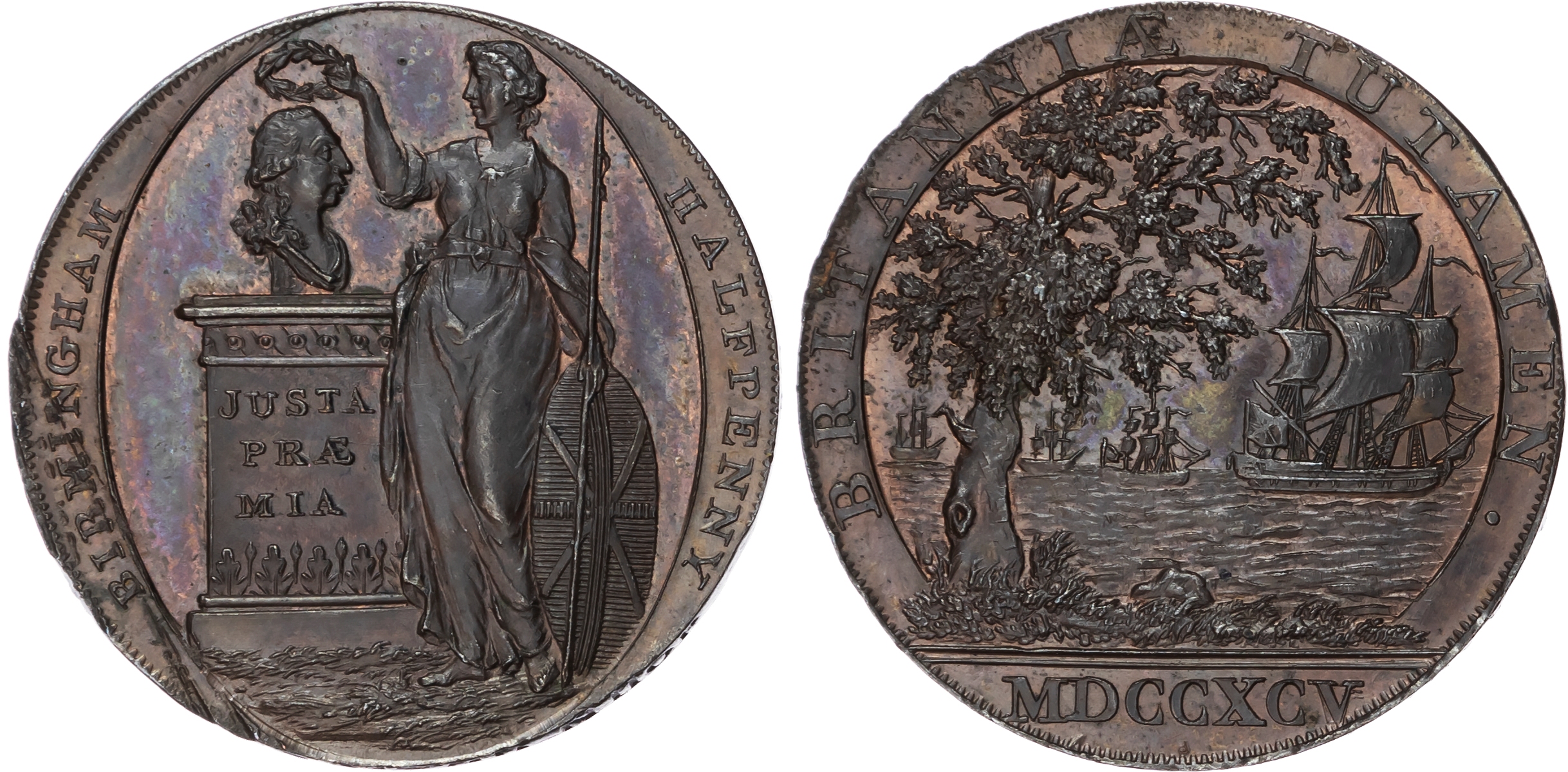 Warks. Birmingham, John Clarke (chemist, grocer and coin collector) private Halfpenny 1795, Britannia crowning…