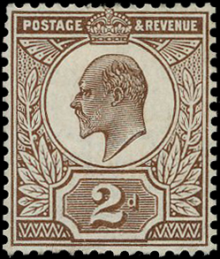 1909 2d Colour trial. Very fine example printed in brown on...