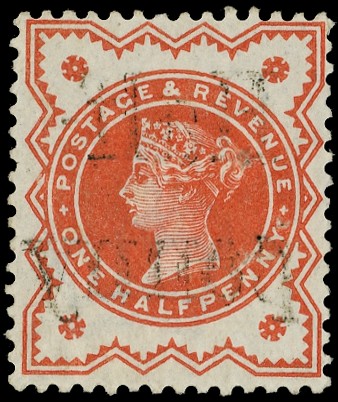 Great Britain 1887 ½d vermillion with Half-Penny experimental underprint SG 197var