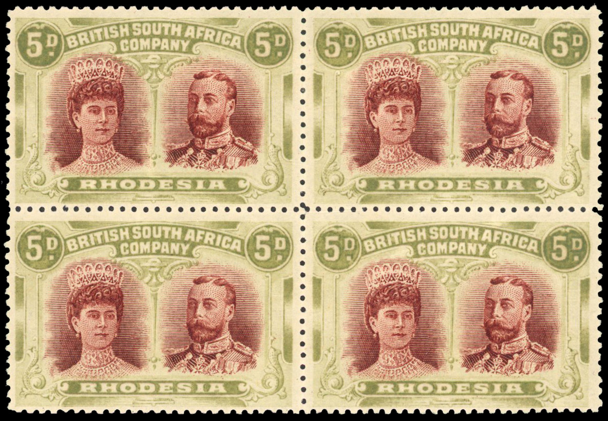 SG 143 5d lake-brown and olive block mint