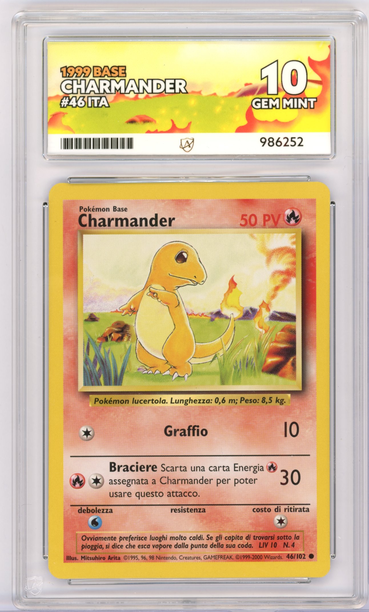 ACE 10 Charmander #46 Base Set ITALIAN 1999-2000