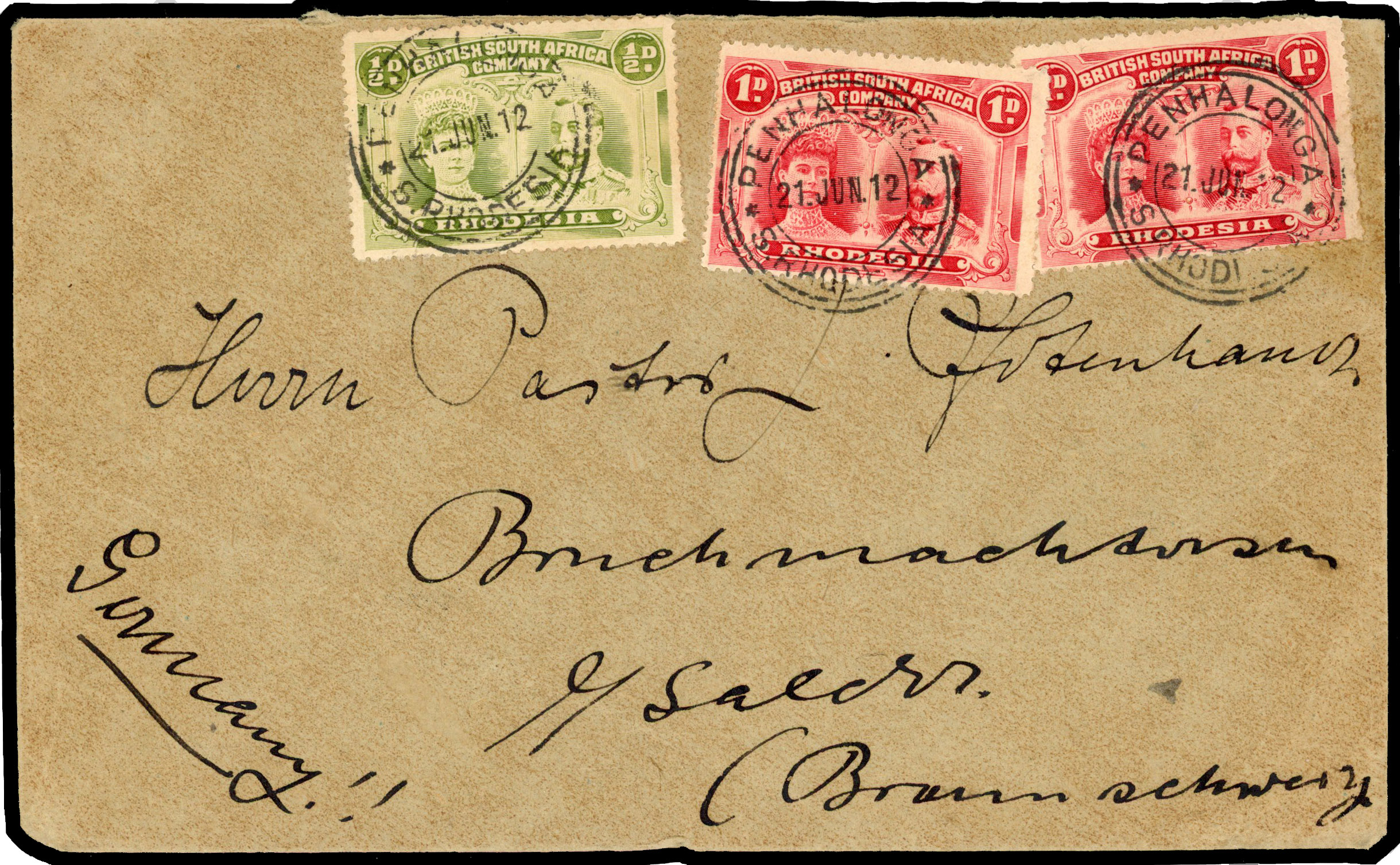 Rhodesia 1912 cover from Penhalonga to Germany
