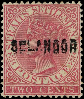 MALAYA SELANGOR: 1884 2c pale rose, Type 15 ‘EL’ wide overprint double...