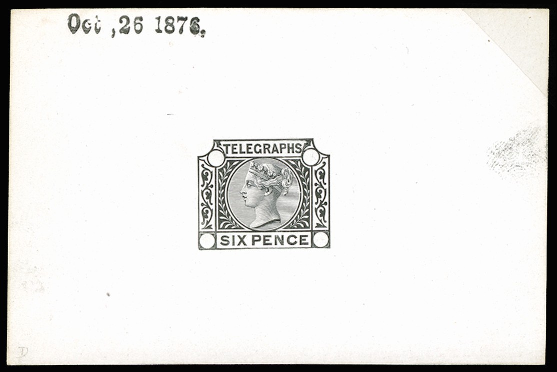 1876 6d Telegraphs die proof. Very fine example...