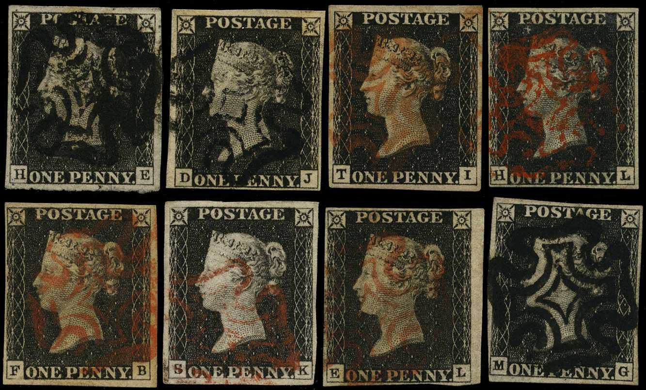1840 1d black Plate 3 group, up to four...